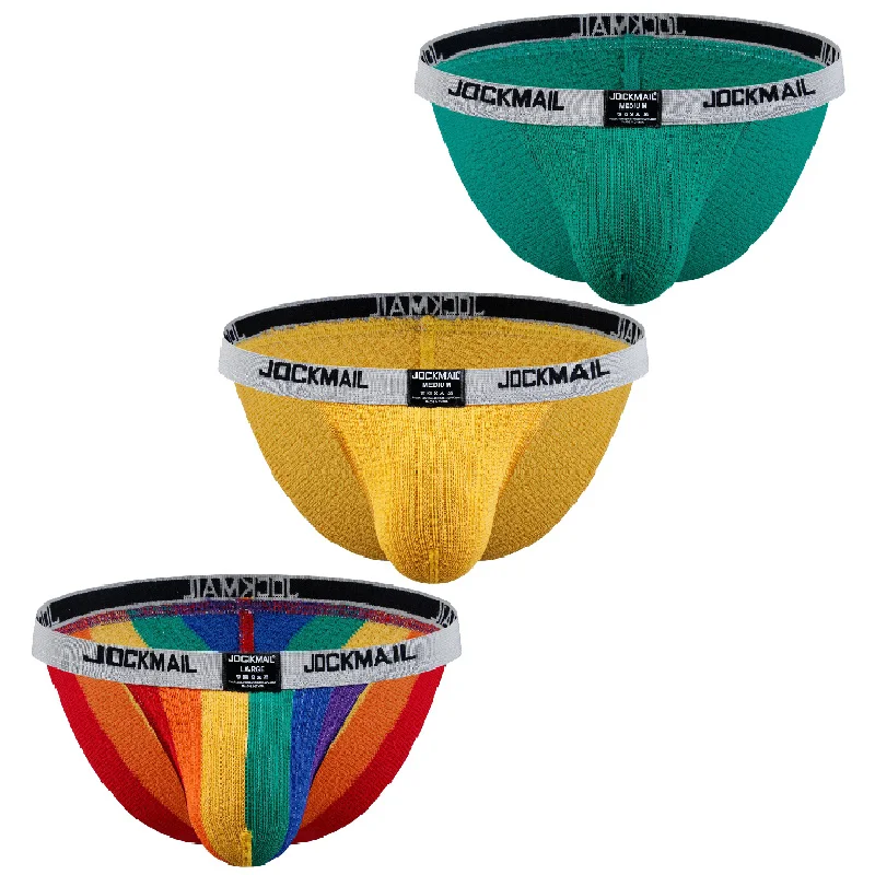 Sexy Underware Men Brief Gay Cotton Crochet Mesh Rainbow Strips Sissy Abbigliamento Sexy Bikini Mutandine Exotic Slip Uomo Cazzo Duro