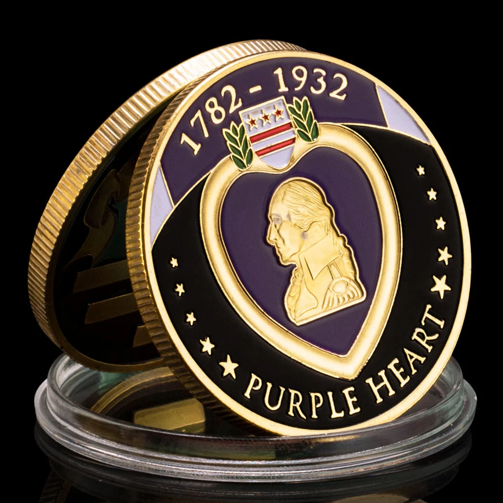 Moneta Placcata Oro Souvenir Cuore Viola Modello George Washington Medaglia D'Onore Da Collezione Moneta Commemorativa Di Valore Militare