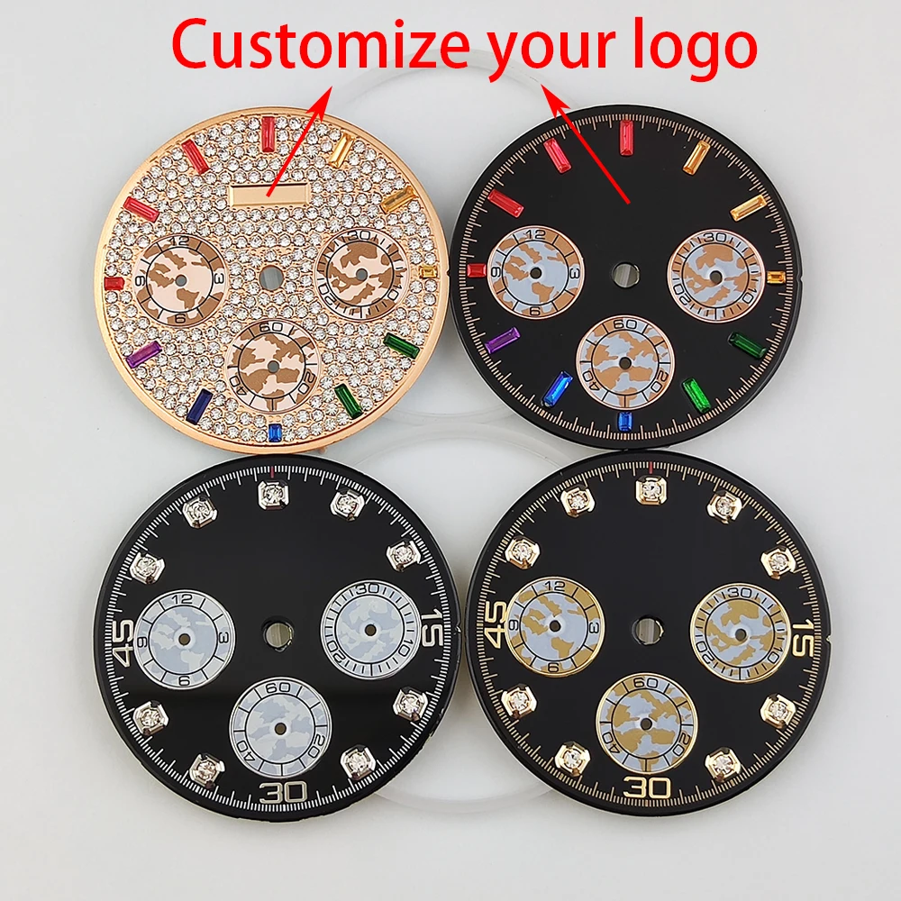 Vk63 Daytona Dial 29.5Mm Black Panda Rainbow Dial No Luminoso Per Il Movimento Vk63 Sostituzione Di Parti Di Accessori Per Orologi