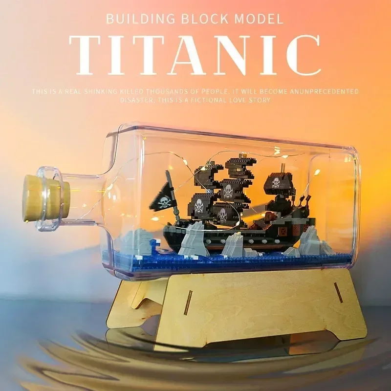 One Piece Anime Figure Ship Drift Bottle Mille Sunny Ship Going Merry Boat Floating Building Block Pirate Ship Micro Brick