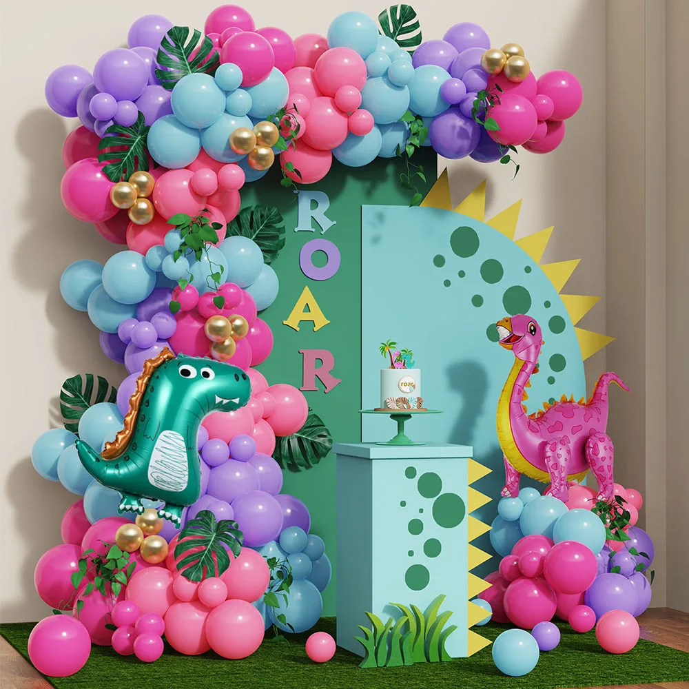 Dinosaur Birthday Decor Pink Sword Dragon T Rex Foil Balloon Arch Garland Kit Child Boy Dino Party Balloon Supplies Baby Shower