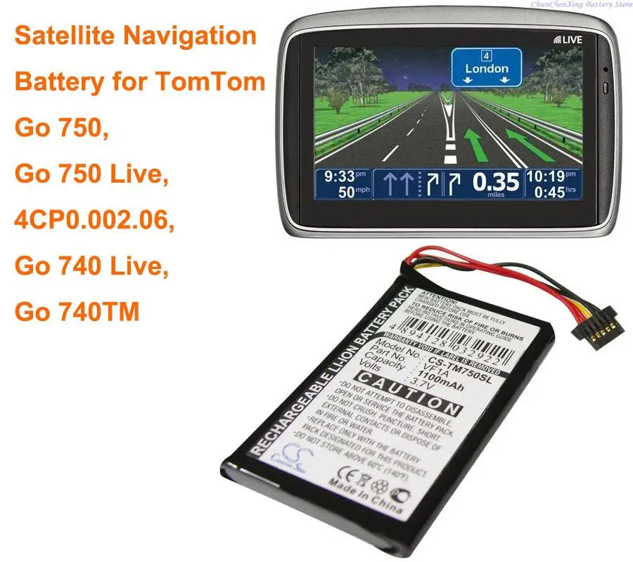 Batteria Orangeyu 1100Mah Muslimb, Muslimb, Vf1A Per Tomtom 4 Cp0.002.06, Go 740 Live, 740Tm, 750, 750 Live