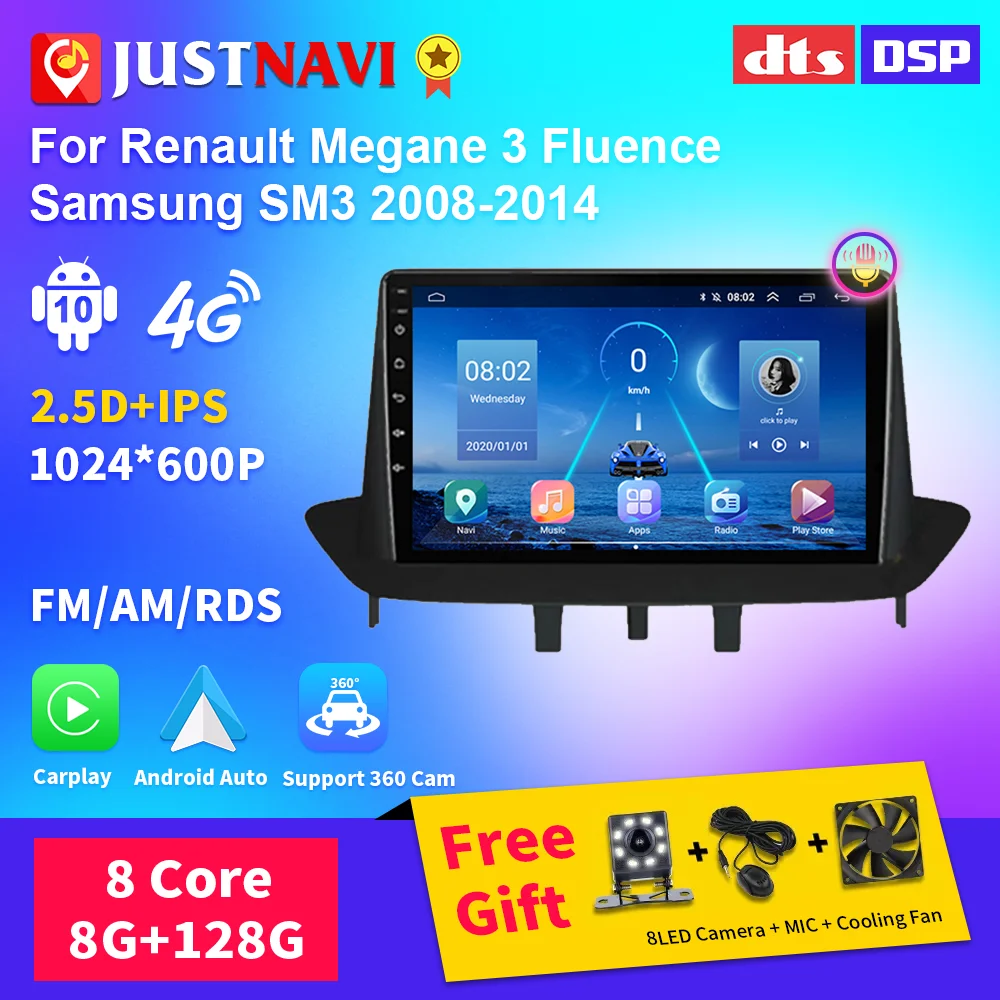 Justnavi Per Renault Megane 3 Fluence Samsung Sm3 2008- 2014 Car Raradio Stereo Multimedia System Player Navigation Carplay
