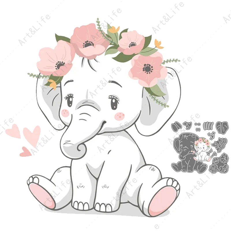 Cute Baby Elephant Pink Girl 2022 Hot New Metal Cutting Dies Stencil Per Scrapbooking Album Biglietti Di Compleanno Stampo Per Goffratura