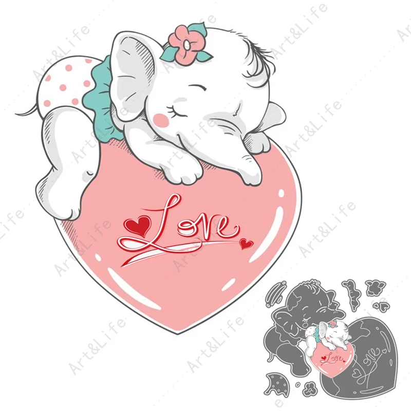 Fai Da Te Scrapbooking Pink Love Sleeping Elephant On Heart New Metal Cutting Dies Stencil Album Biglietti Di Compleanno Goffratura Cut Die