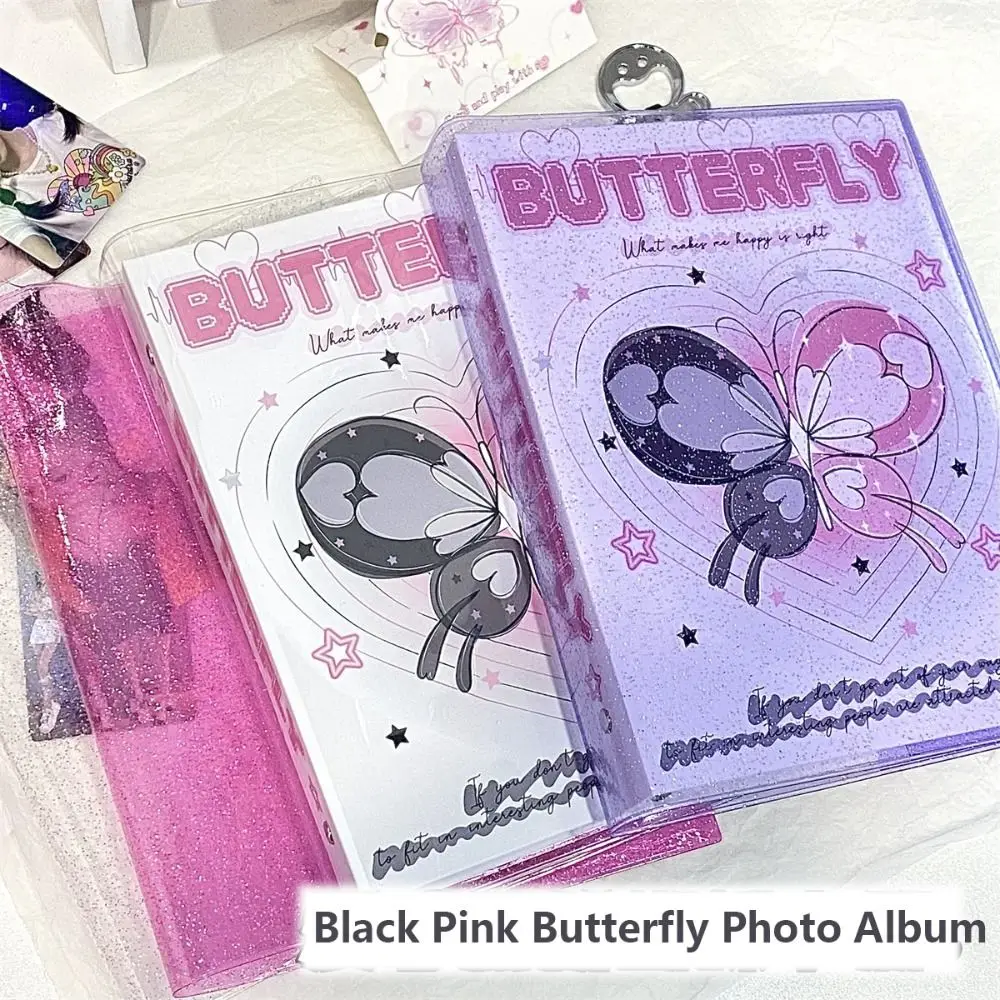 A5 Photo Card Binder Fashion Black Pink Butterfly Loose Leaf Shell Photo Card Holder Idol Picture Album
