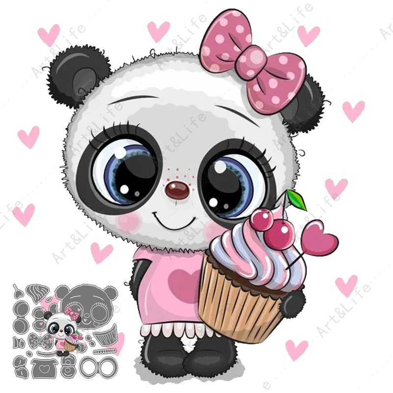Big Eyes Cute Bear Panda Pink Girl 2022 New Metal Cutting Dies Stencil Per Scrapbooking Album Biglietti Di Compleanno Stampo Per Goffratura
