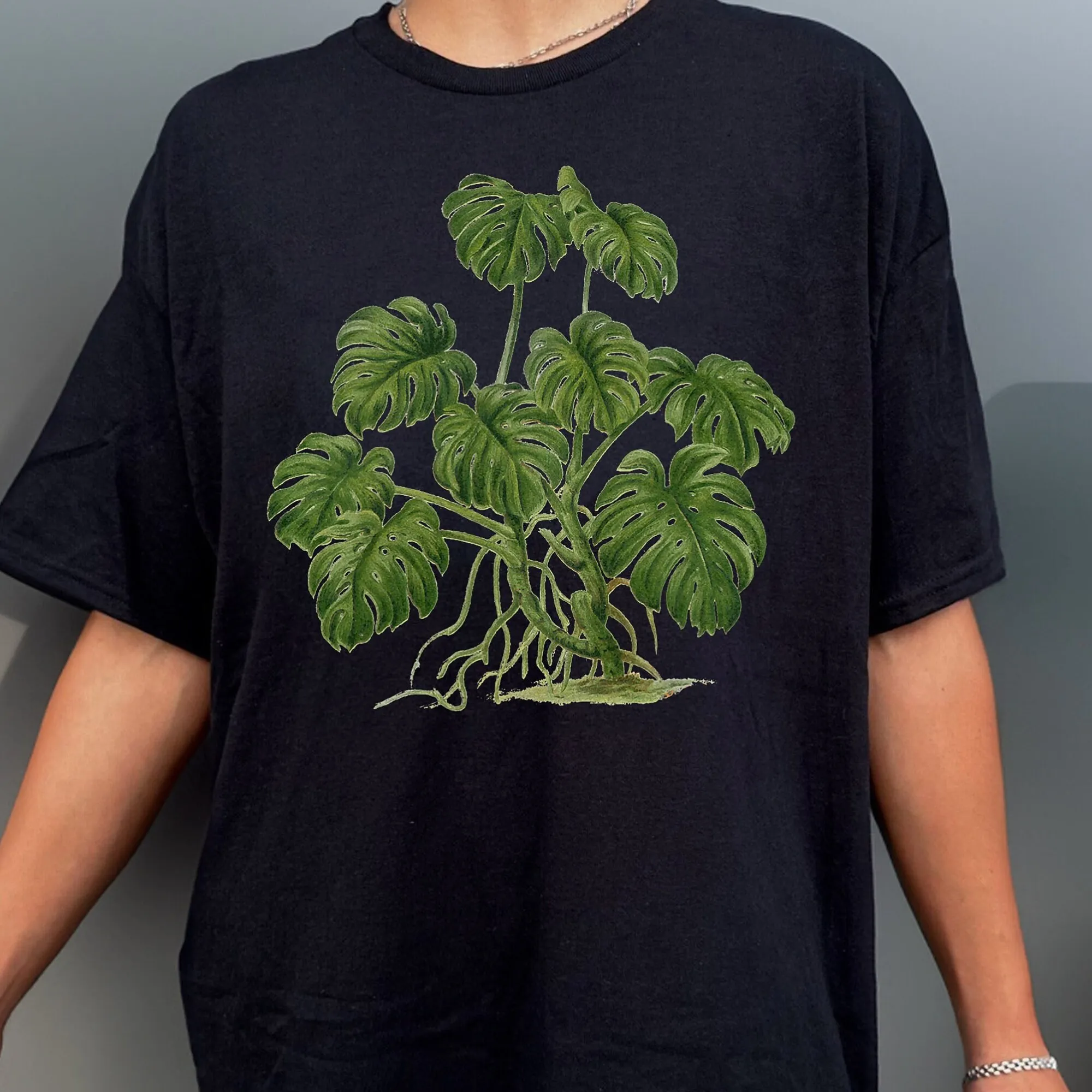 Houseplant Botanical Giardinaggio Monstera Deliciosa T Shirt Foglia Variegata Per Uomo E Donna Maniche Lunghe O Corte