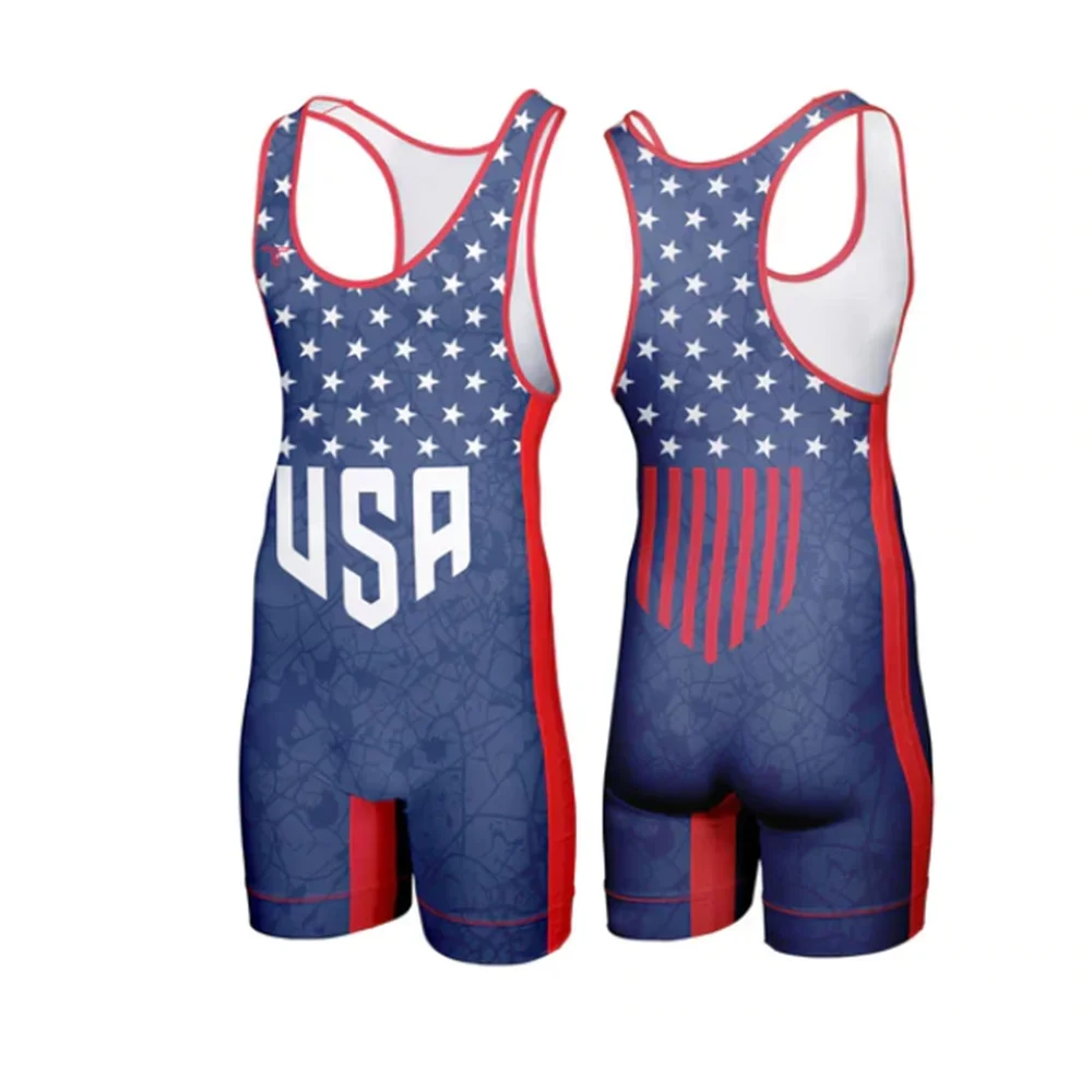 2023 Usa Tuta Professionale Da Allenamento Concorso Freestyle Wrestling Suits High Elastic New Men'S Ginnastica Wrestling Outfit