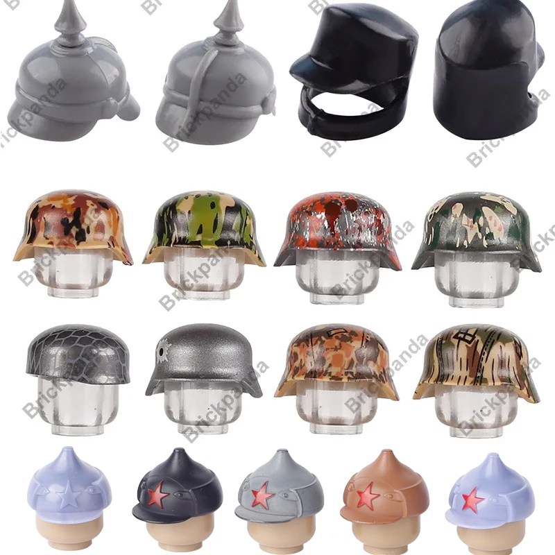 Moc Casco Militare Building Blocks Ww1 Soldato Tedesco Prussian M1915 Pickelhaube Casco Ww2 M43 Field Cap Figure Mattoni Blocchi