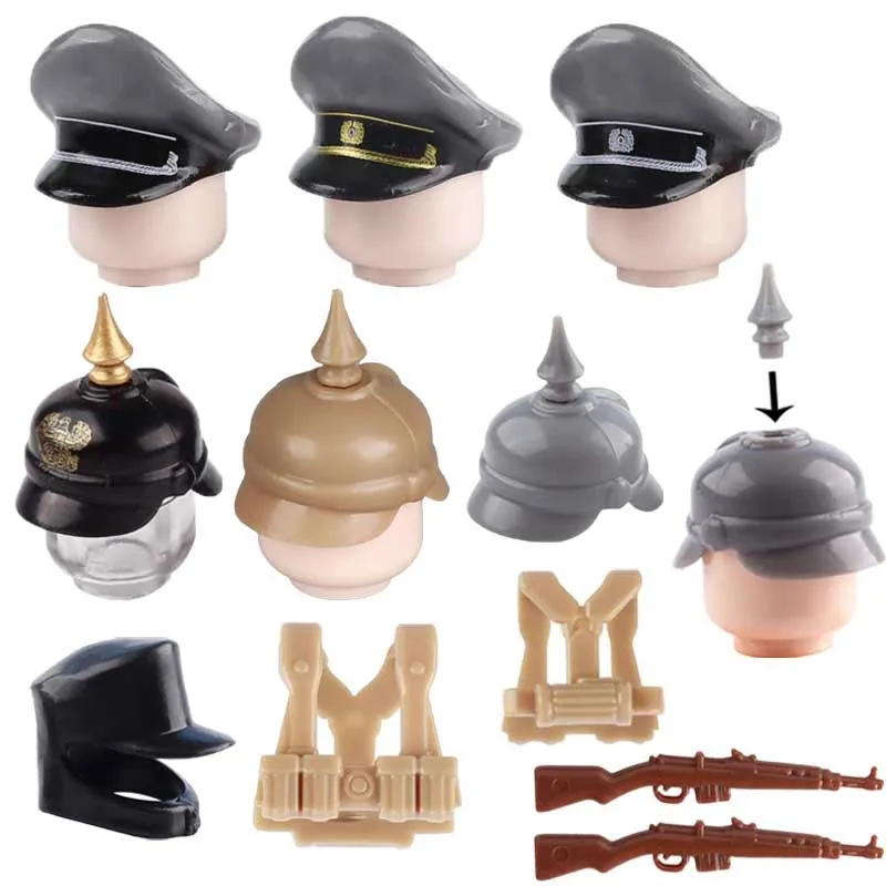 Ww2 Militare Tedesco Soldato Casco Building Blocks Ww1 Prussian Pickelhaube Cap Figure Cappello Giubbotto Armato Arma Pistola Mattoni Giocattoli