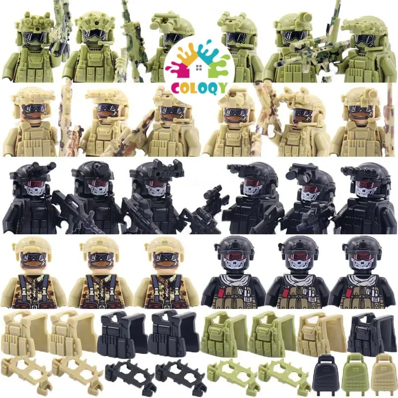 Hot Military Building Blocks Ghost Special Forces Soldiers Dolls Bandits Accessori Pistola Zaini Gilet Cinture Armi Giocattolo Per Bambini