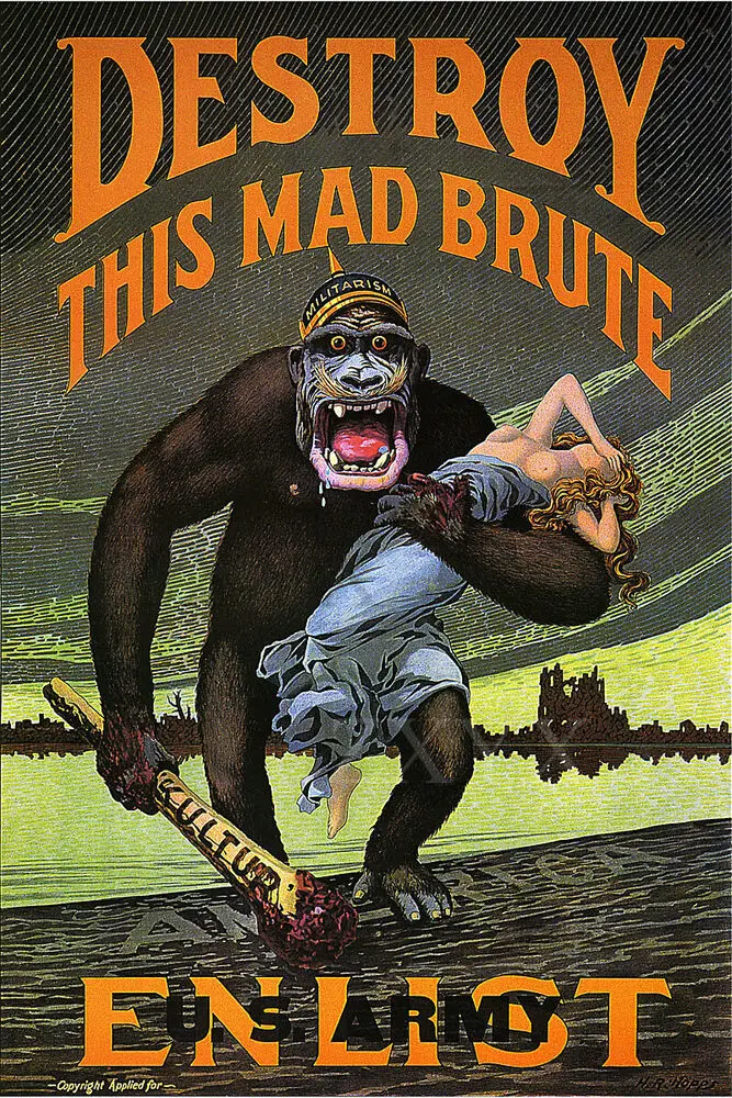 Distruggere Questo Pazzo Brute Vintage World War One Ww1 Us Military Propaganda Poster