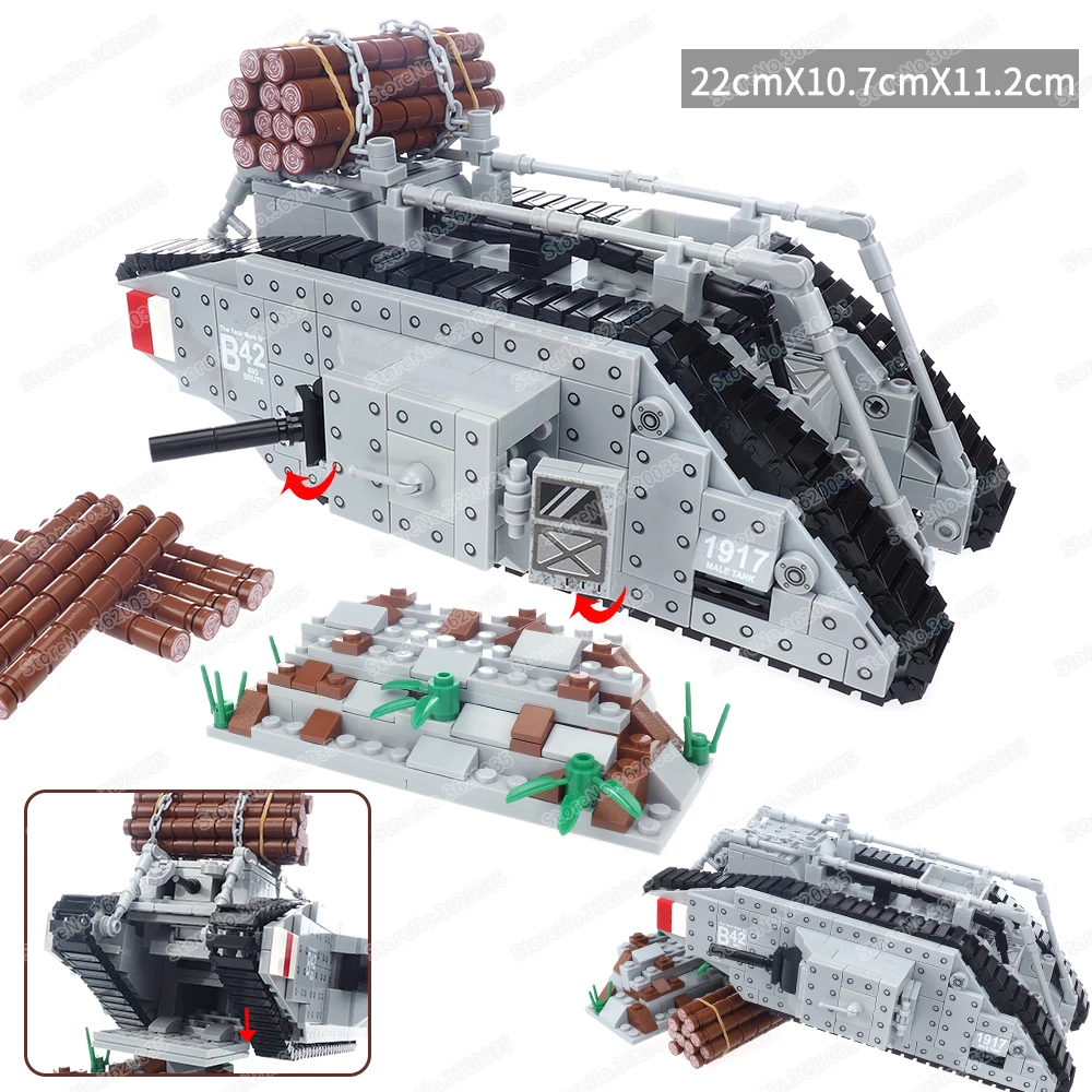 Militare Ww1 Uk Mark Type Iv Tank Building Block Armi Assemblate Battlefield Originator Figure Trench Model Giocattoli Regalo Per Bambini