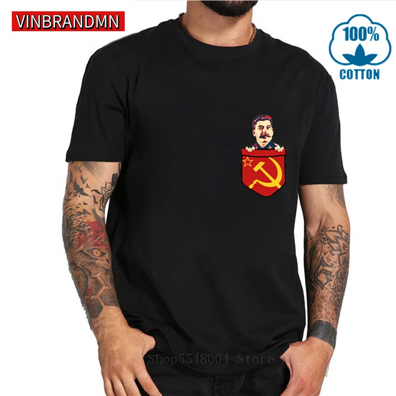 Stampa Di Moda Nazioni Alleate Joseph Stalin T Shirt Joseph Stalin Comunismo Tasca Sul Petto Hipster Casual Cccp Top Tees Uomo Tshirt