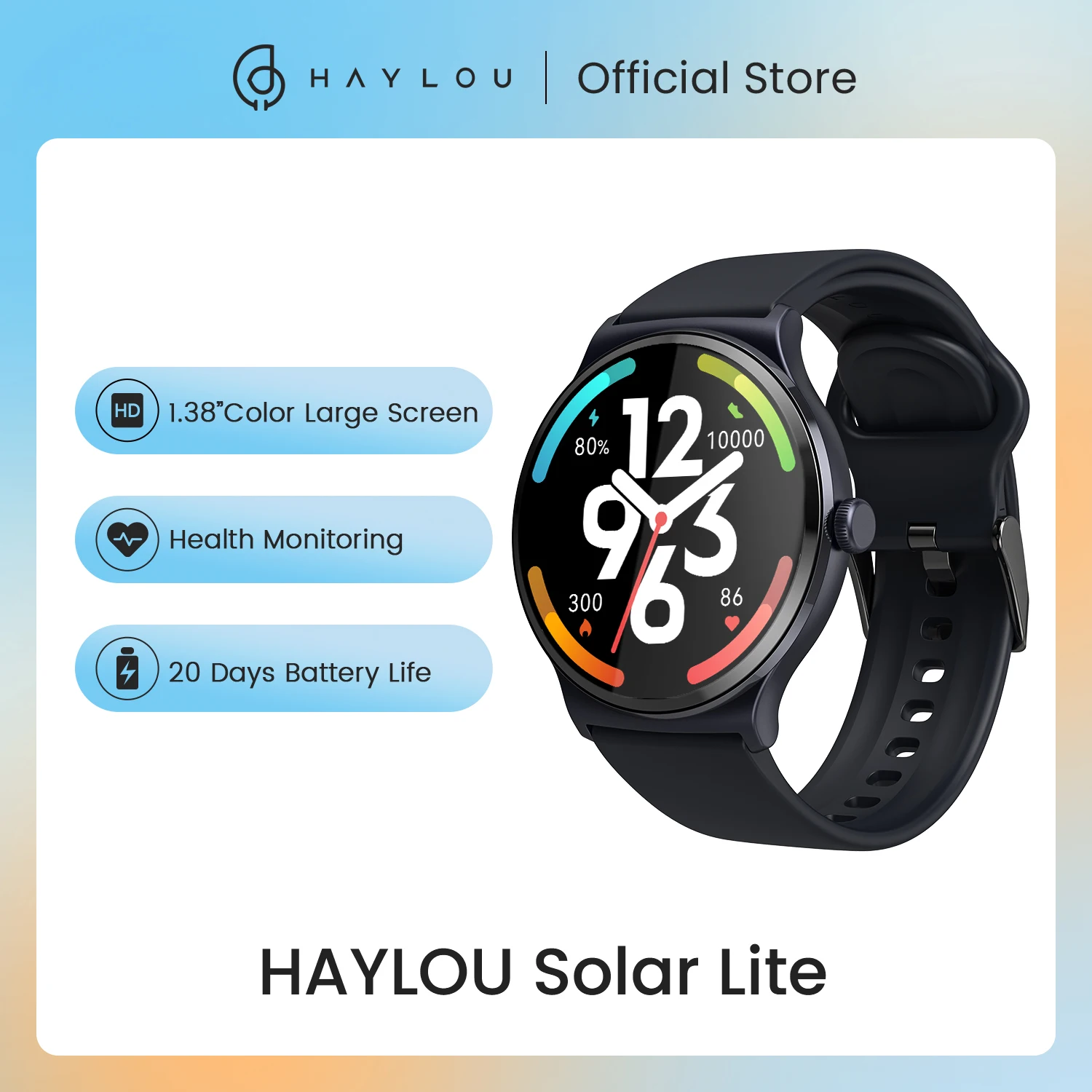 Haylou Solar Lite Smart Watch 1.38 "Display Bluetooth 5.3 100 + Watch Faces Spo2 Cardiofrequenzimetro 20 Giorni Endurance Smartwatch