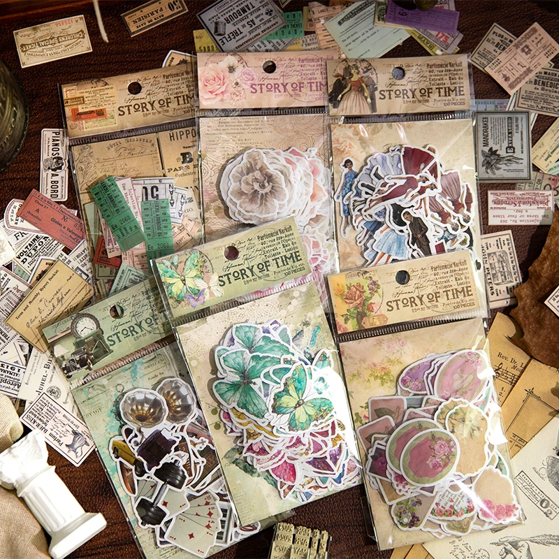 6 Confezioni/Lotto Time Story Series Retro Message Paper Masking Washi Sticker