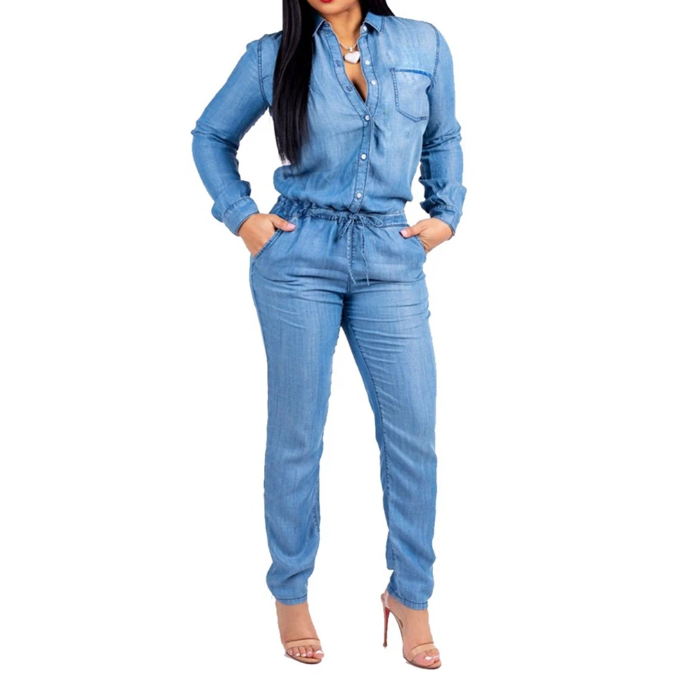 Donne Distressed Draw String Casual Abbottonato Manica Lunga Levis Camicie Tute Femme Office Lady One Piece Denim Tute Y2K