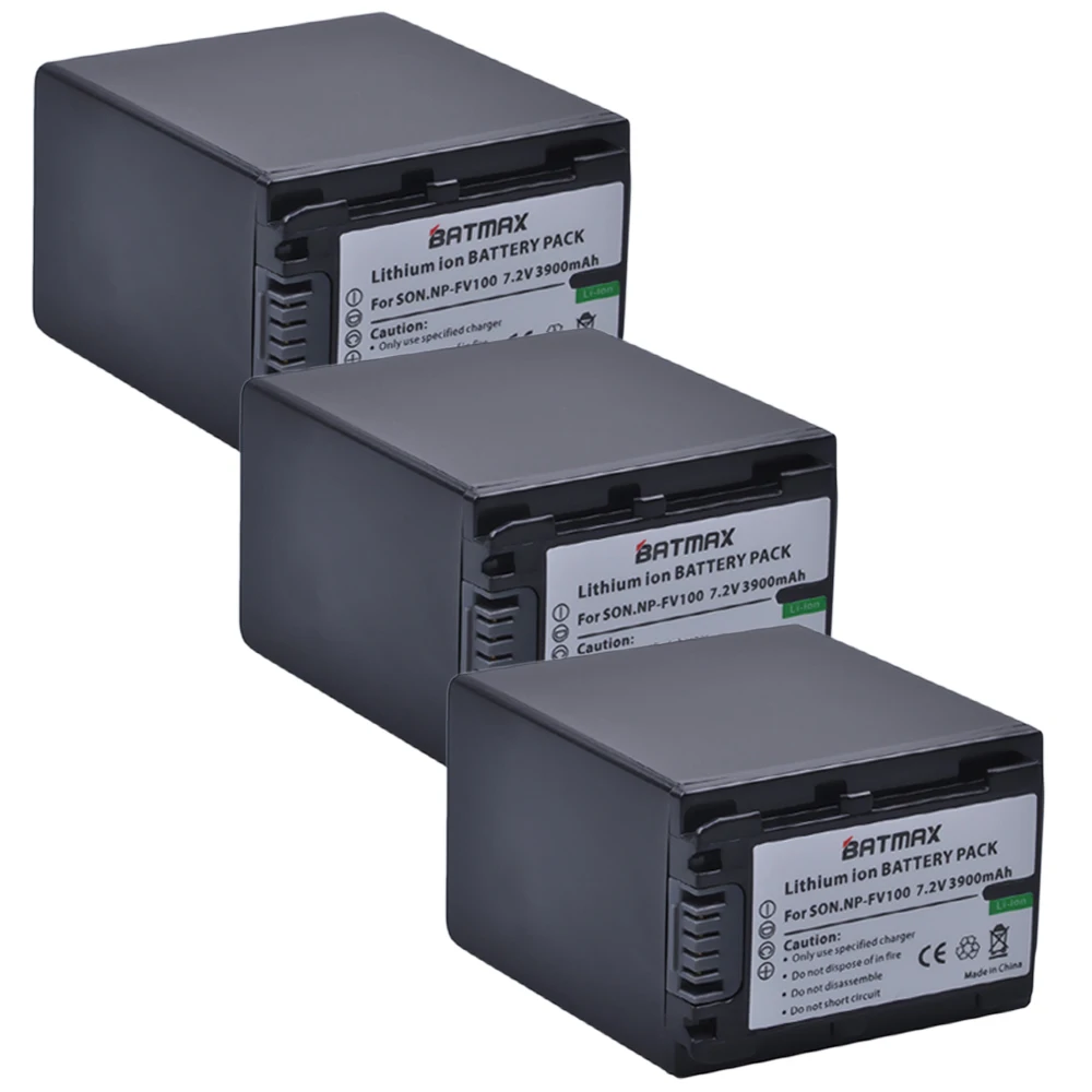 Batteria Ricaricabile Della Macchina Fotografica Di Batmax 3 Pcs 3900Mah Np-Fv100 Per Sony Dcr-Sr15 Sx15 Fdr-Ax100 Hdr-Cx105 Hc9 Pj10 Td20V