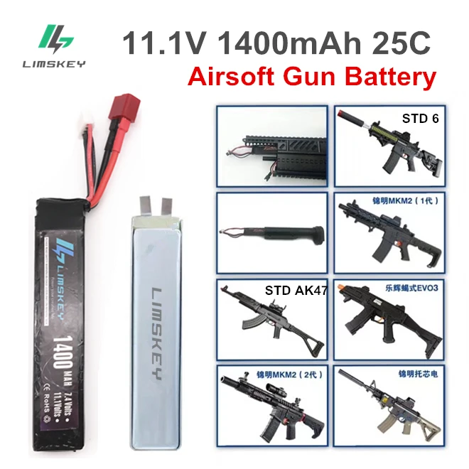Batteria Lipo Limskey 11.1V 1400Mah 25C Mini Batteria Lipo Per Pistole Ad Aria Compressa Softair Pistola Fucile Metallo Con Mini Tamiya
