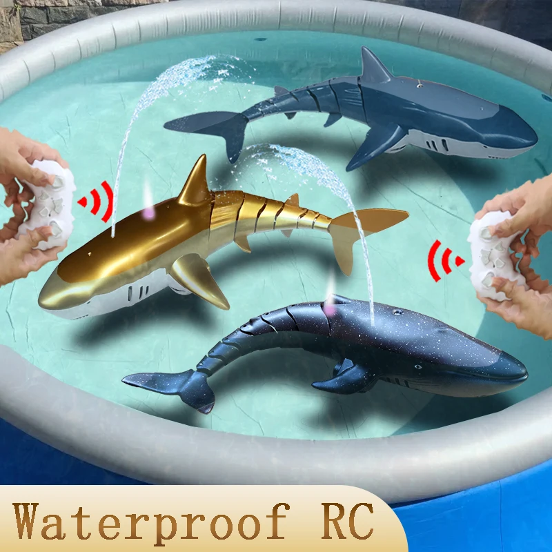 Telecomando Shark Beach Pool Bath Toy Per Bambini Ragazzi Ragazze Water Spray Rc Whale Simulation Animals Boat Mechanical Fish Robots