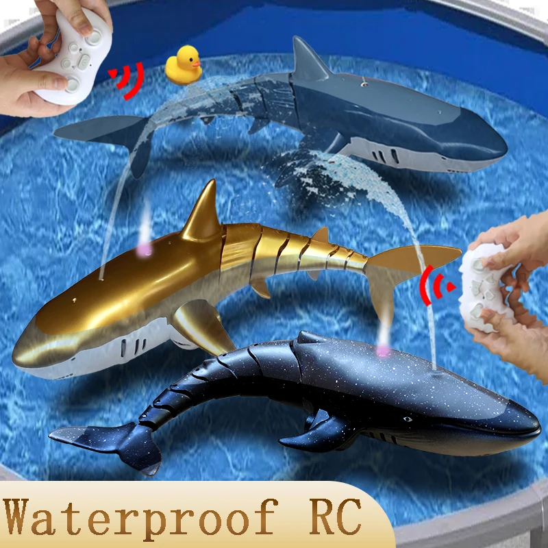 Fun Rc Shark Toy For Kids Boys Girl Remote Control Water Jet Simulation Whale Animals Fish Robots Pool Beach Play Sand Bath Toys