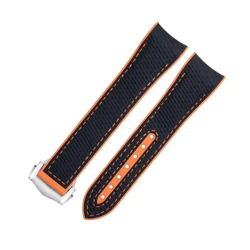 Pcavo Per Omega Strap Per 43.5Mm Dial Seamaster 600 Wristband Fold Buckle 21Mm Soft Fkm Fluororubber Nylon Texture Full Rubber
