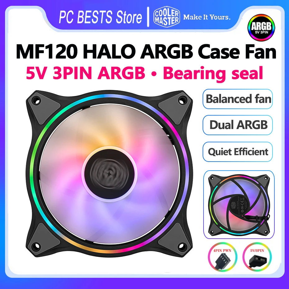 Cooler Master Mf120 Halo 120Mm Argb Case Fan Pwm Indirizzabile Rgb Cpu Raffreddamento Ventola Silenziosa