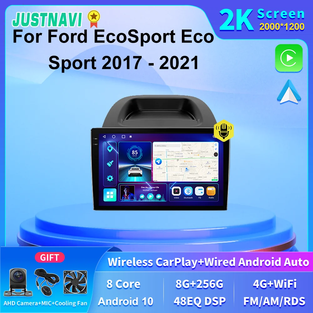 Justnavi 2K Schermo Android Car Multimedia Head Unit 8 + 256Gb Autoradio Per Ford Ecosport Eco Sport 2017 2018 2019 2020 2021 Dsp