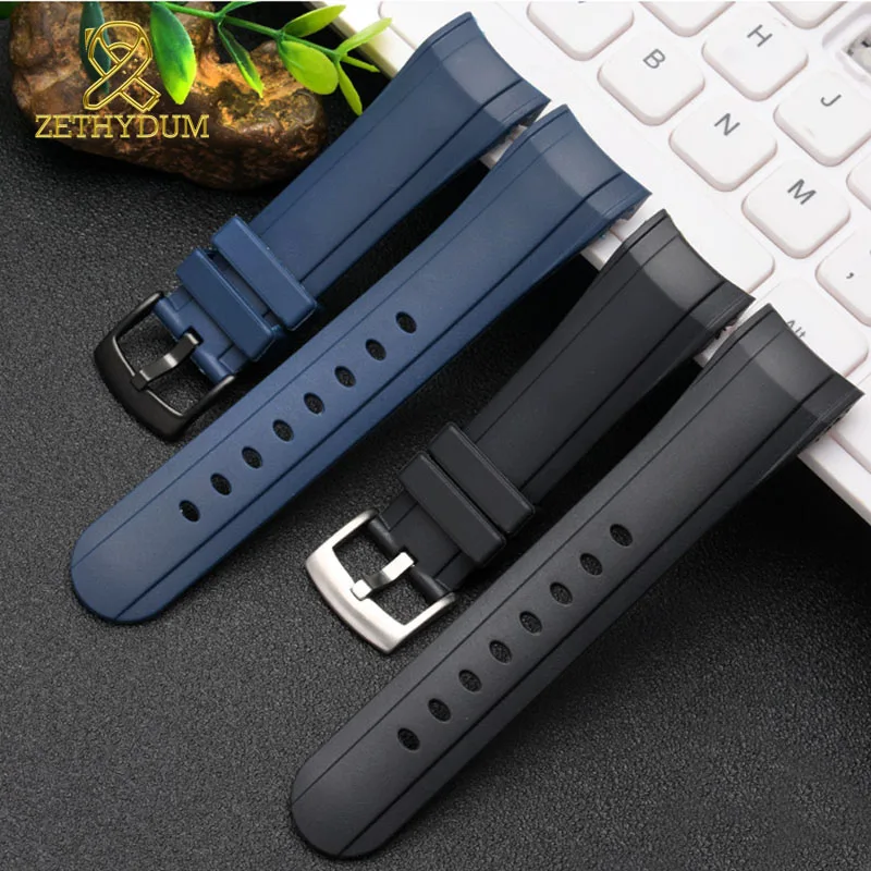 Fluorurata Cinturino Di Vigilanza 24 Millimetri Per Graham Orologi Banda Braccialetto Di Gomma Di Sport Del Mens Cinturino Curved End Watch Banda Di C
