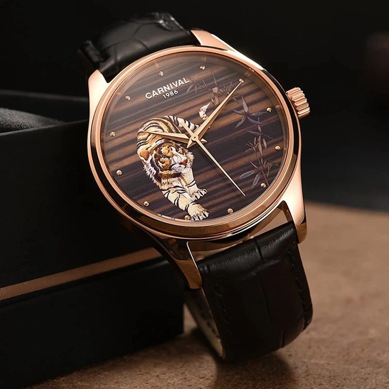 Carnival Zodiac Tiger Series Luxury Miyota Movement Orologio Meccanico Per Uomo Cinturino In Pelle Moda Orologi Zaffiro Impermeabile