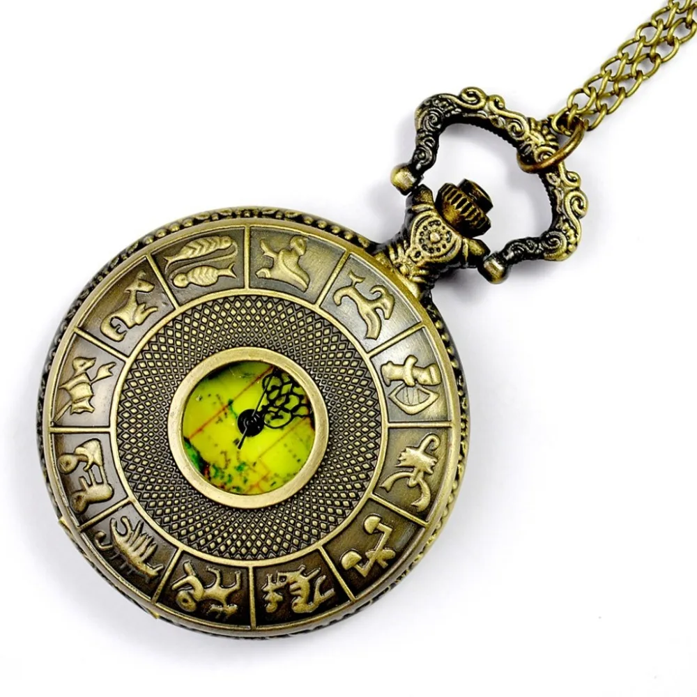 8093 Unico Rame Zodiac Hollow Pierce Pocket Map Australia Design Fob Watch Casual Uomini E Donne Catena Regalo