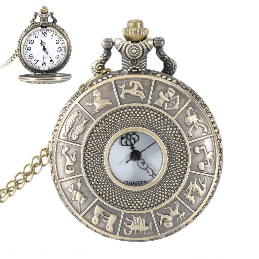 Vintage Steampunk Constellation Zodiac Pocket Watch Dial 4.7Cm Collana Con Ciondolo Orologio A Catena Regalo Romantico Per Marito Ll @ 17