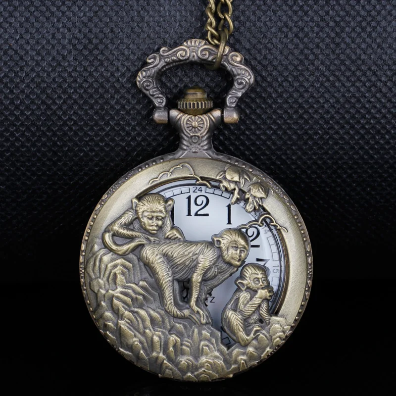 12 Zodiac Monkey Hollow Carving Nuovo Orologio Da Tasca Al Quarzo Unisex Fob Watch Pendant Regalo Personalizzato