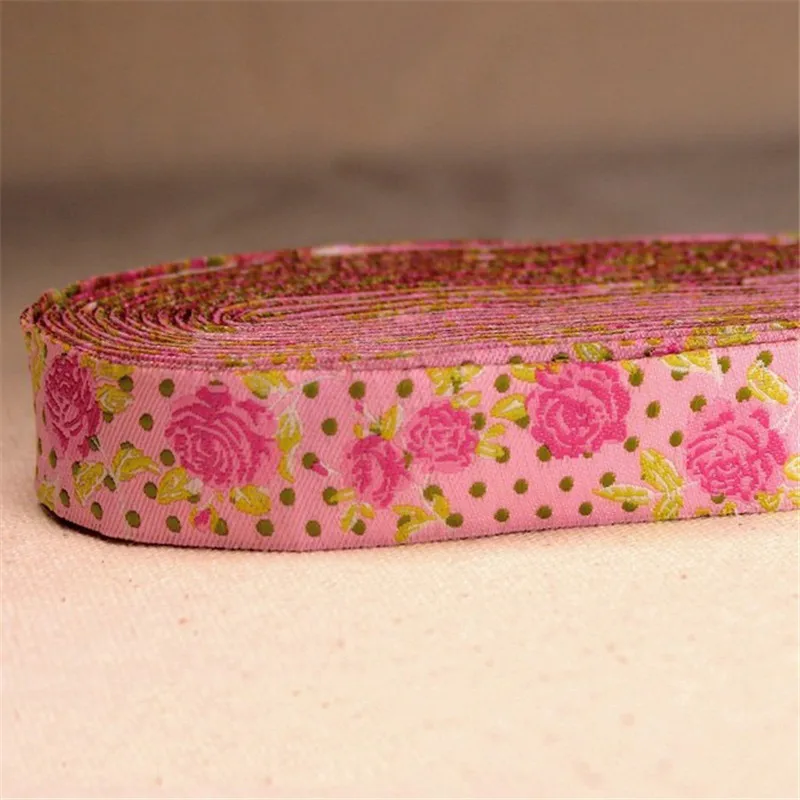Fiore Rosa 5/8 "16Mm 10 Yard/20 Yard 100% Poliestere Tessuto Jacquard Nastro Per Il Fai Da Te Accessori Headwear O Collare Di Cane