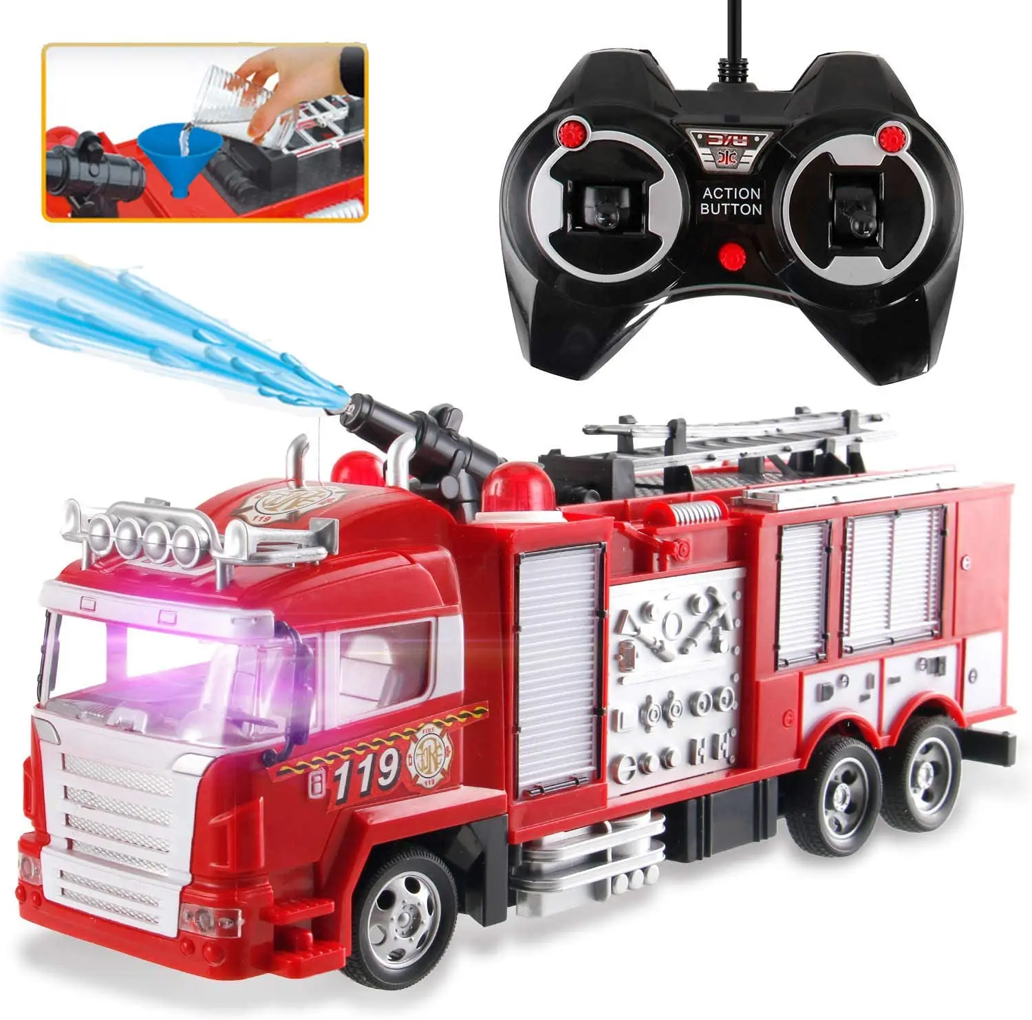 Rc Rescue Fire Engine Toy Truck Radiocomando Rc Camion Dei Pompieri Con Pompa Dell'Acqua Funzionante Tira E Schizza Giocattoli D'Acqua Per Bambini