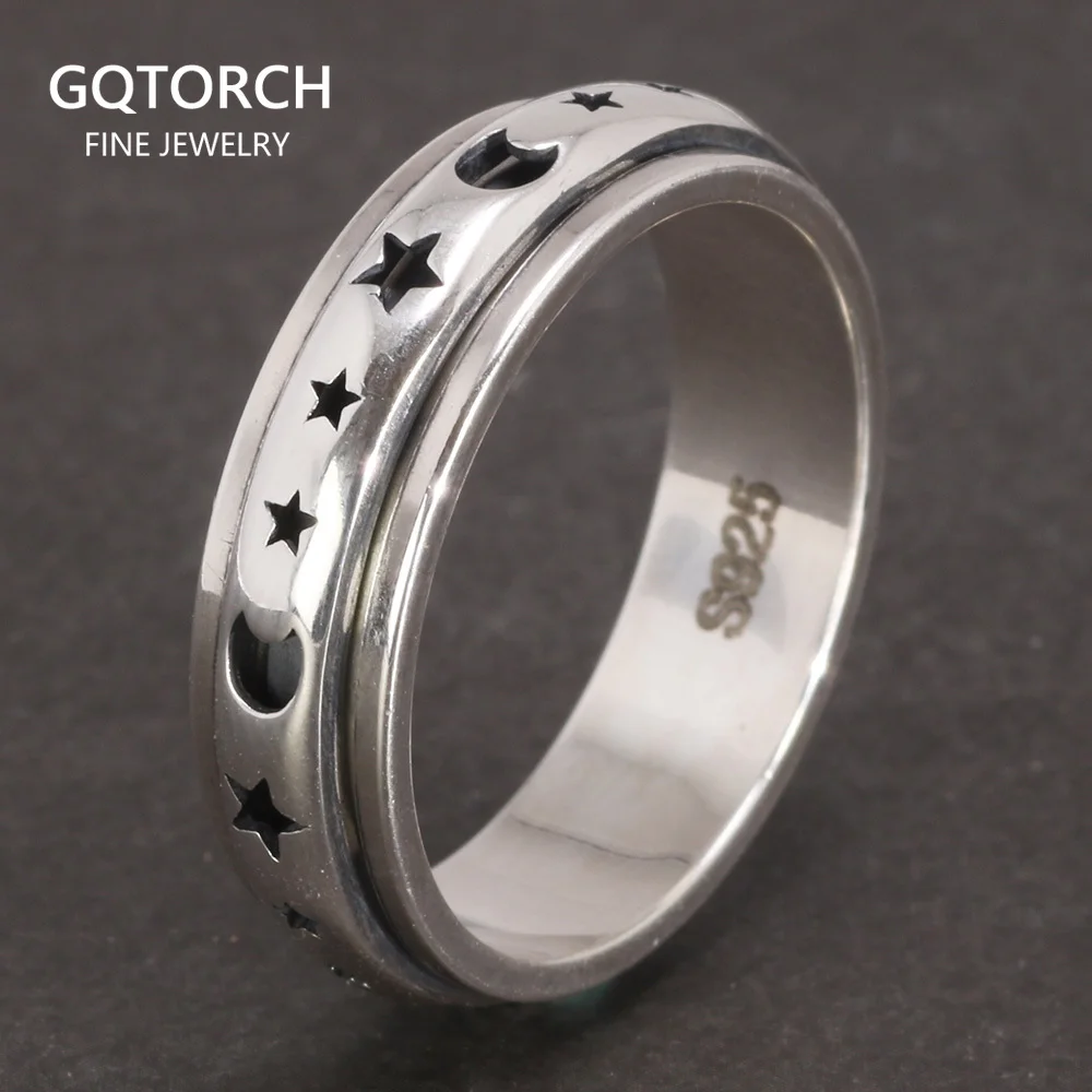 Vero Anello In Argento Sterling 925 Con Cinturino Spinner Moon Star Celtic Antistress Anello Di Ansia Regali Per Uomo E Donna