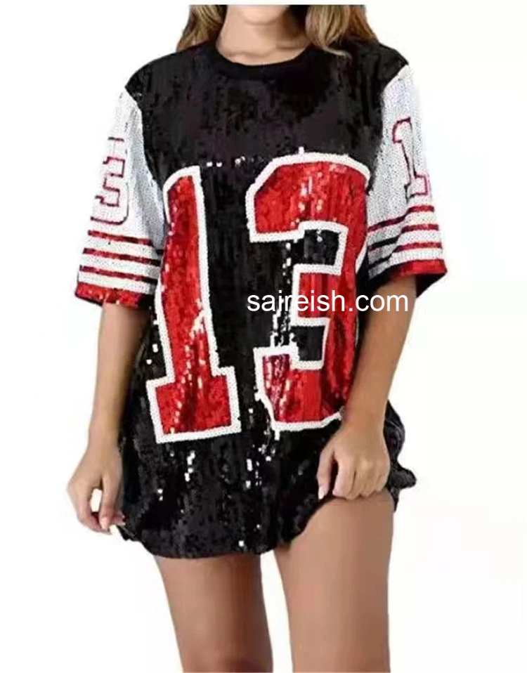 Saireish Sorority Numero 13 Paillettes Alibaba Shirt Abiti Casual Sexy