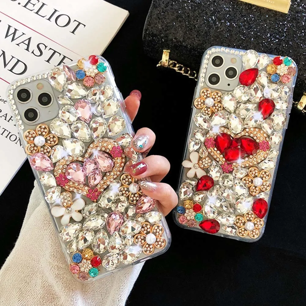 Custodia Bling Love Heart Per Samsung Galaxy F62 M62 Xcover Pro Xcover 5 Quantum 2 Shiny Diamond Strass Glitter Coque