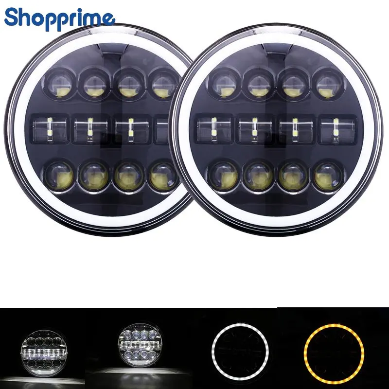 2Pcs Car Led Headlight Off Road Car Led Lamp H4 7 Pollici H4 Led Headlight Angel Eyes Per Jeep Wrangler Lada Niva 4X4 Accessori Per Auto
