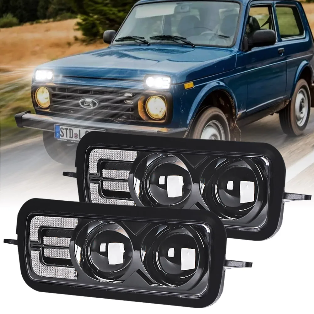 12V Led Faro Per Lada Niva 4X4 1995 + Luci Di Marcia Diurna Indicatori Di Direzione Lada Fendinebbia Offroad Drl Faro Accessori Auto
