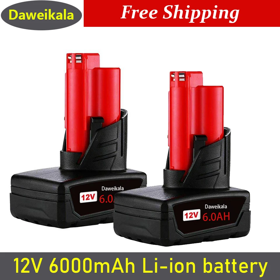 Turpow 12V 6000Mah Batteria Ricaricabile Per Milwaukee M12 Xc Cordless Strumento Di 48-11-2402 48-11-2411 Battery 48-11-2401 Mil-12A-L