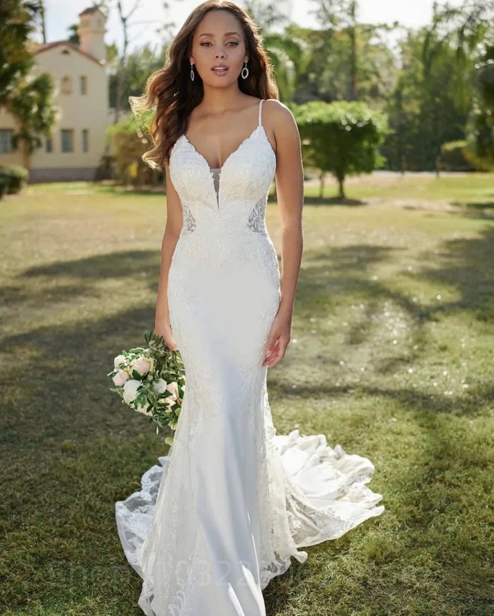 Sexy Sweep Train Mermaid Abiti Da Sposa Appliques Backless Abito Da Sposa Lungo Vestidos De Novia Spalline Abiti Da Sposa