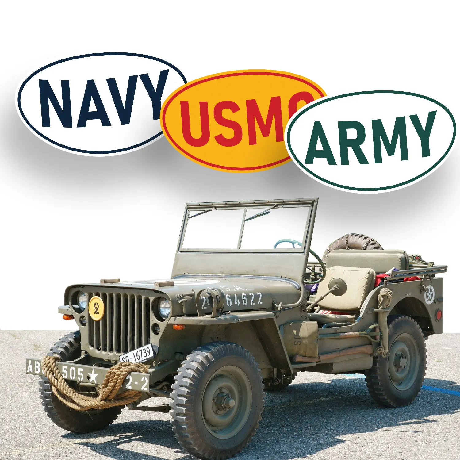 Willys Kaiser Jeep Cj5 Navy Army Usmc Badge Sticker Set X3