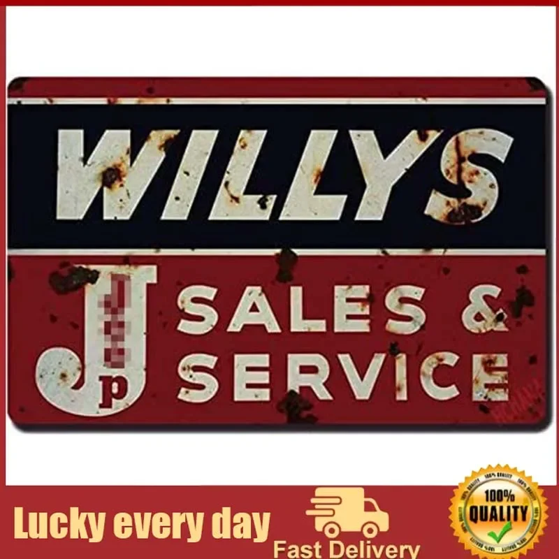 Classic Metal Sign- Willys Jeep Sales And Service Riproduzione Look Vintage Metal Tin Sign Wall Decor Home Art Wall Decor
