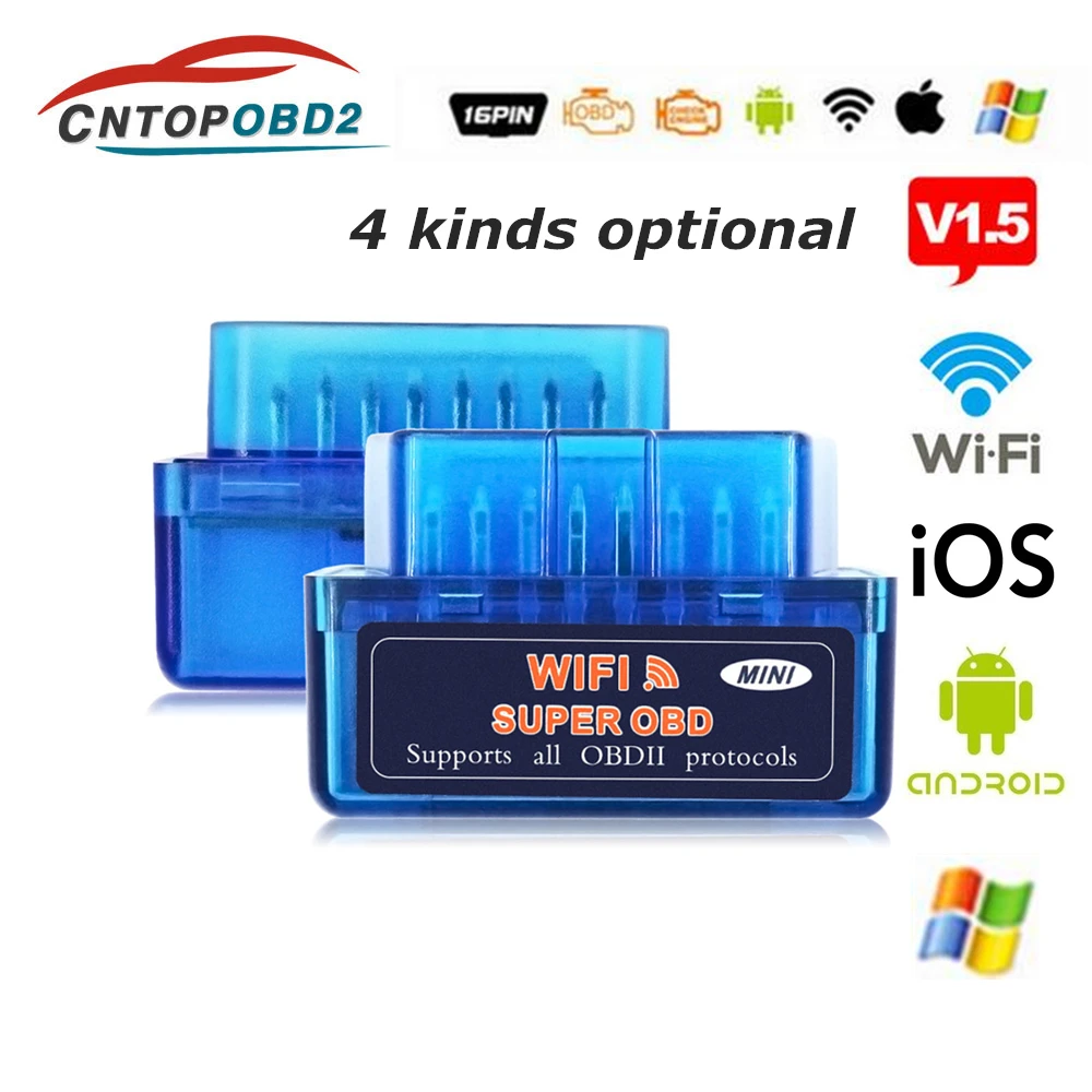 Super Mini Elm327 Elm327 V1.5 Per Ios/Android/Pc Lettore Di Codice Obdii Elm 327 Bluetooth /Wifi V1.5/V2.1 Strumento Diagnostico Auto