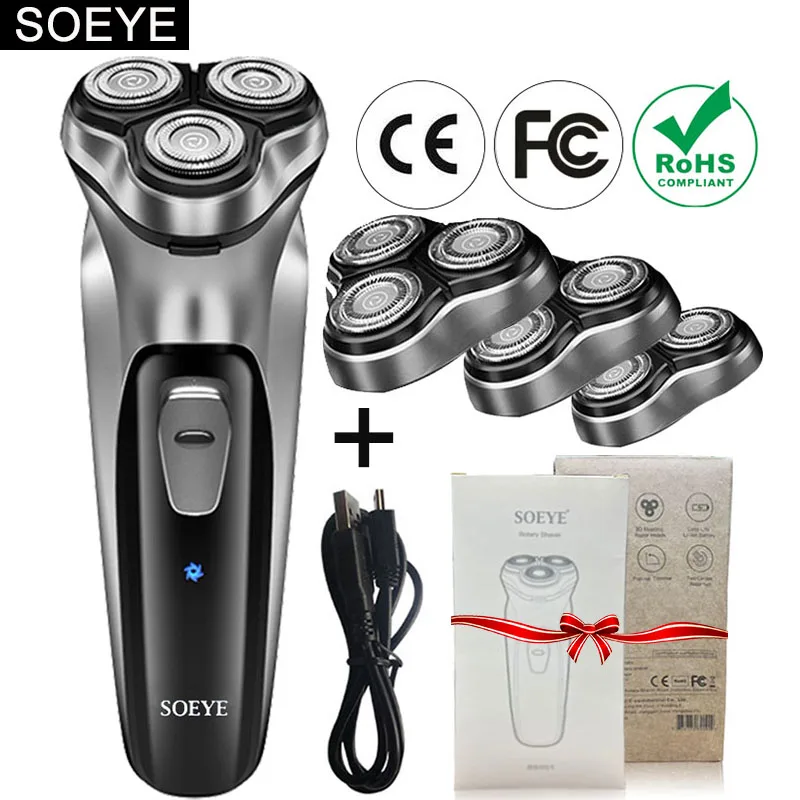 Rasoio Elettrico Da Uomo Per Uomo Macchina Da Barba Soeye Beard Trimmer 3D Floating Blade Lavabile Usb Ricarica Macchina Da Taglio Per Capelli
