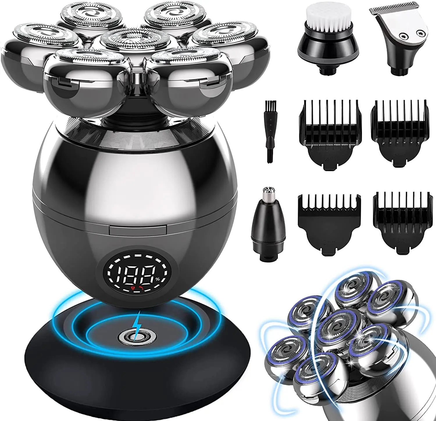Rasoio Elettrico 7D Floating Cutter Head Base Ricarica Portatile Uomo Barba Trimmer Clipper Skull Shaver Rasatura Impermeabile