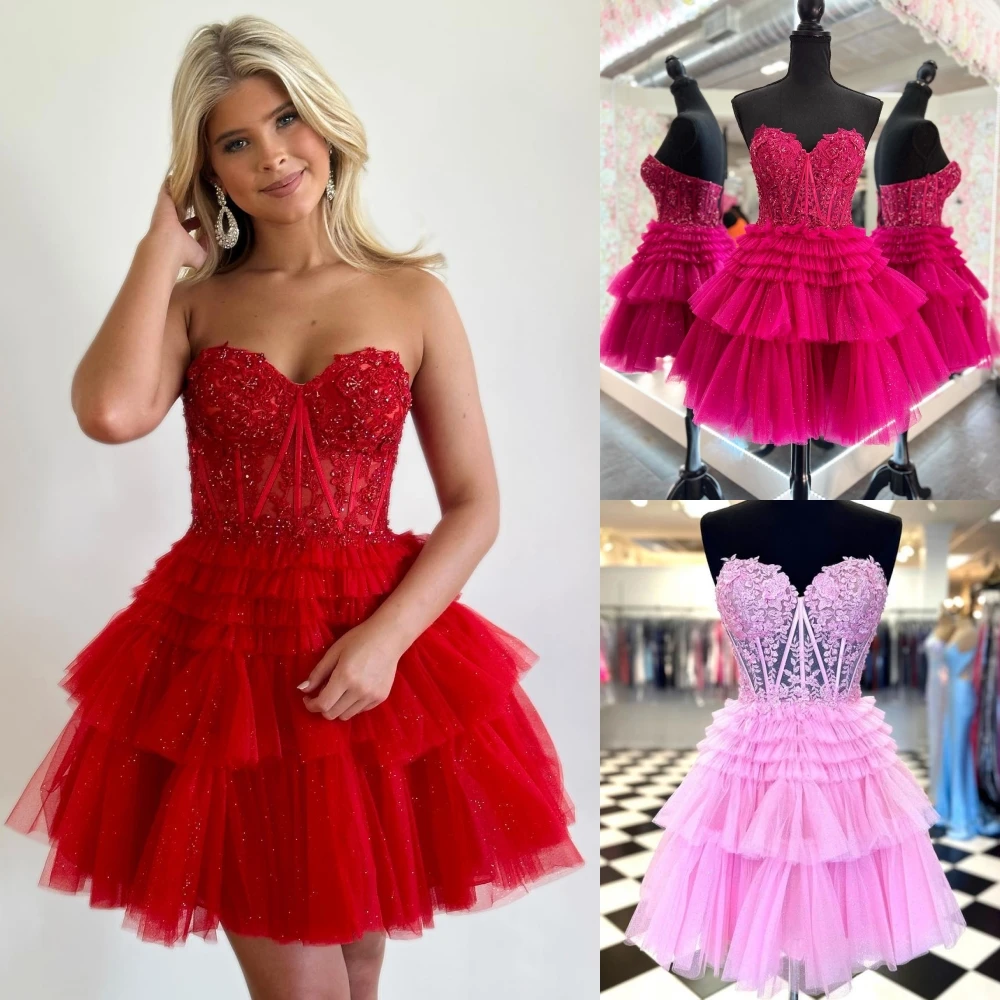 Magenta Homecoming Dress 2 K24 Lace Corsetto Glitter Tulle Prom Pageant Formal Cocktail Event Party Runway Black-Tie Gala Gown Pink
