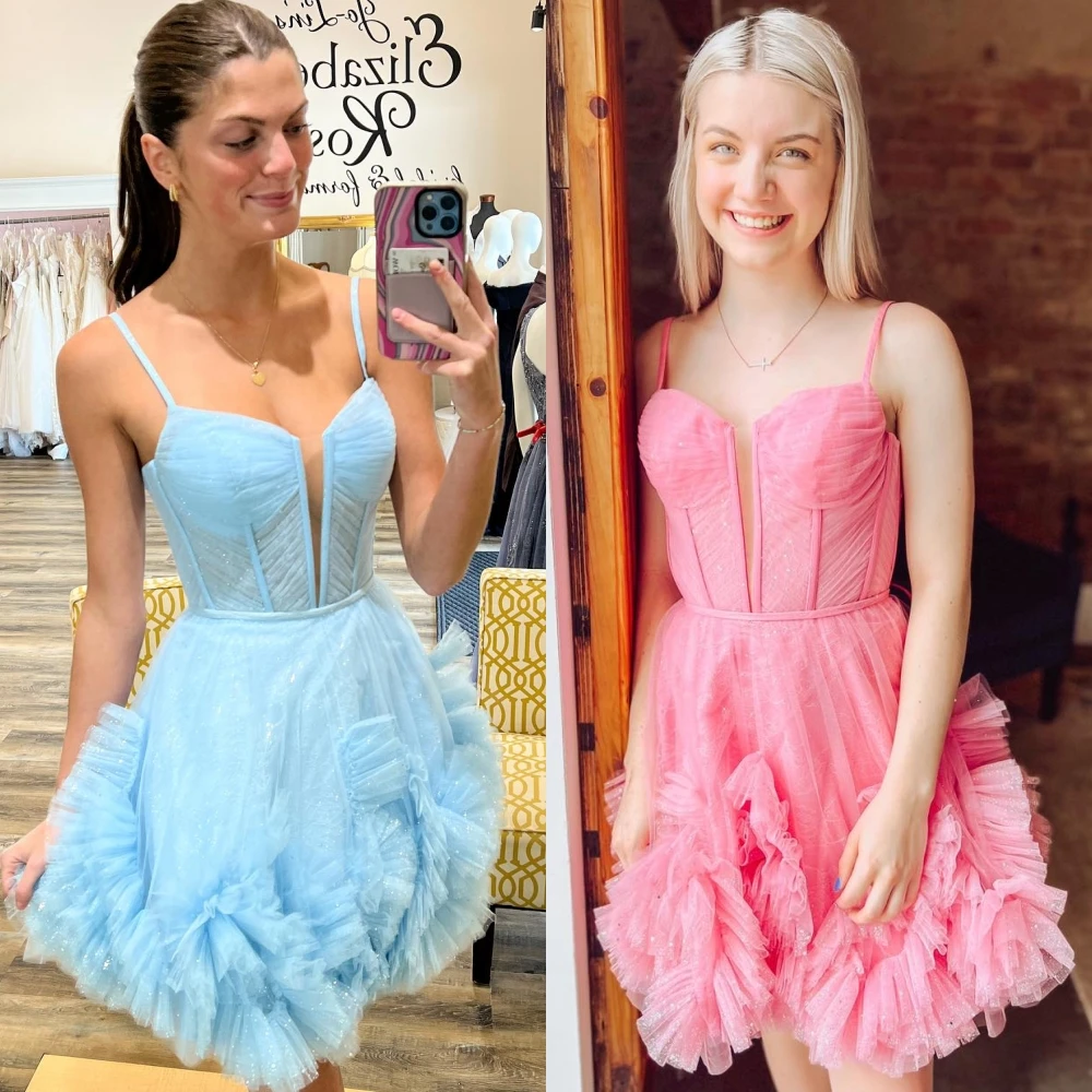 Glitter Tulle Homecoming Dress 2 K24 Corpetto Increspato Prom Cocktail Formale Event Party Runway Black-Tie Gala Wedding Guest Gown Hoco